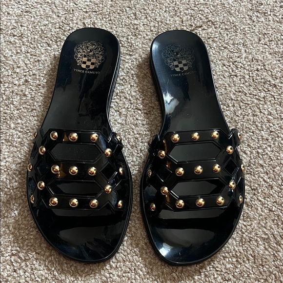Vince Camuto Black Sandals with Gold Studs - Picture 1 of 3